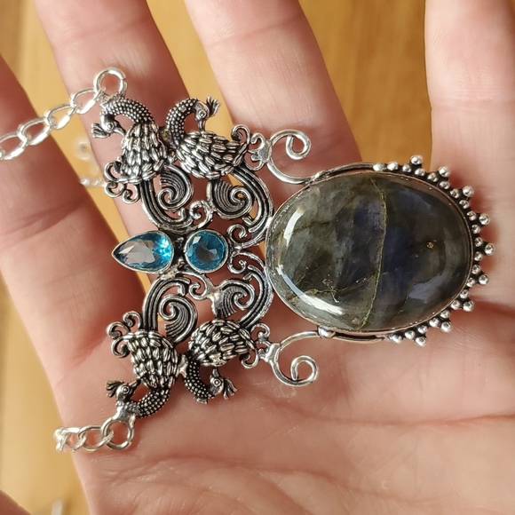 New Labradorite & Blue Topaz 925 Silver Statement Necklace. - Picture 11 of 15